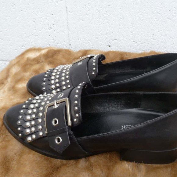 JO MERCER Black Leather Buckle Stud Xenon Loafers - Picture 9 of 13